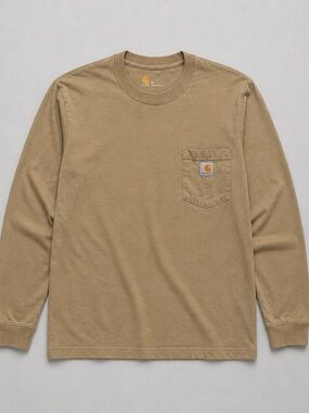 Carhartt Pocket Long Sleeve Tee - Tan with Gold Logo M